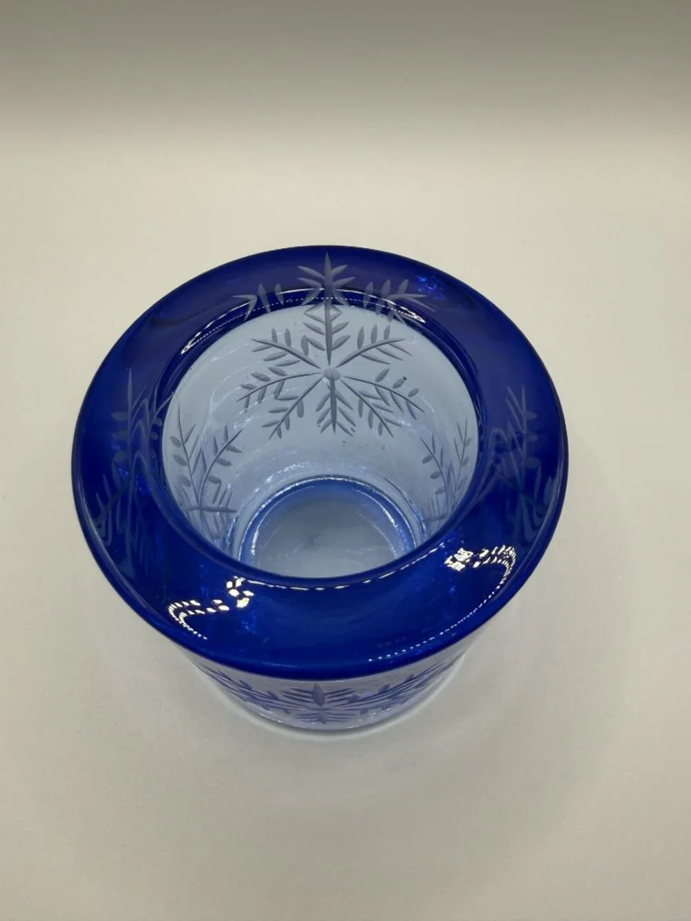 VTG Swiss Snowflake Blue Glass Votive Candle Holders